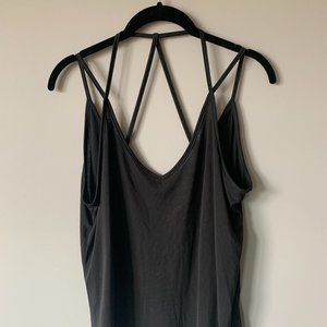 Boutique Tank Top (skinny straps) - Black Flowy with Cutouts in Back & Front